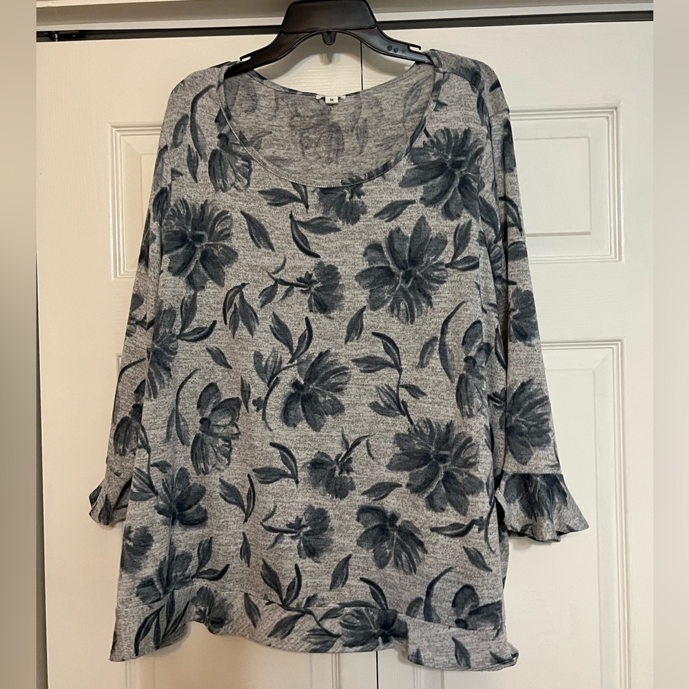 Westport Blue/Gray Floral Tunic 3X